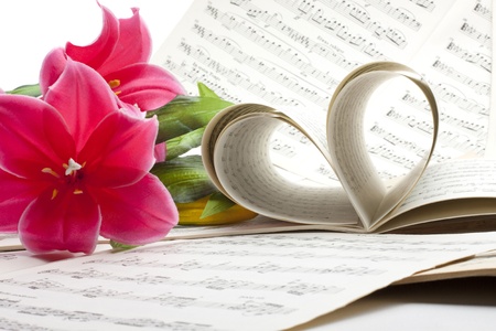 old music note sheet with flowersの写真素材