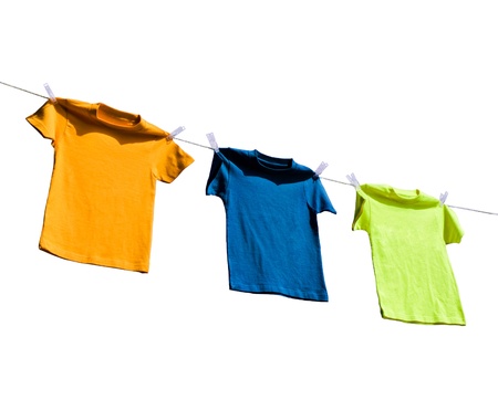 Photograph of four blank t-shirtsの写真素材