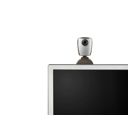 web camera on monitor isolated on whiteの写真素材