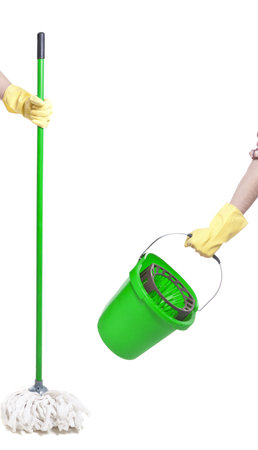 mop and bucket isolated on white background