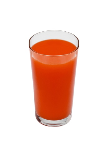 Tomato juice in glass isolated on white backgroundの写真素材