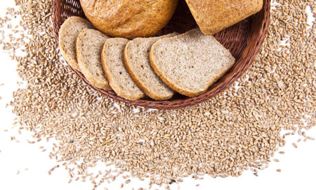 Various fresh baked goods with wheat grain