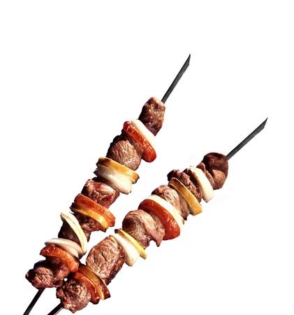 pork shish kebab on whiteの写真素材