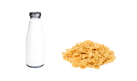 corn flakes and milk bottleの写真素材