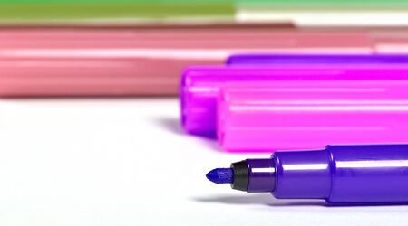 multicolor markers close up on a whiteの写真素材