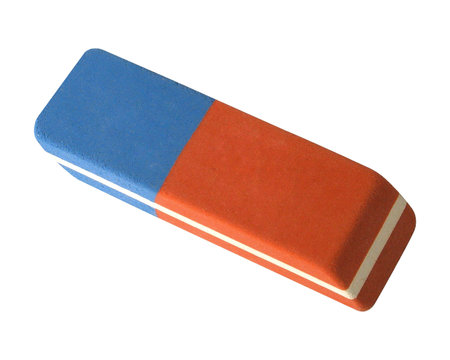 close up of an eraser on white background