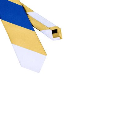 checked yellow tie isolated on white backgroundの写真素材