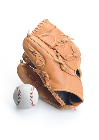 a baseball glove and ball isolated on whiteの写真素材