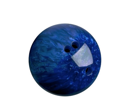 blue marbled bowling ball isolated on whiteの写真素材