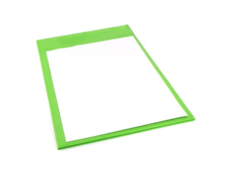 Green clipboard isolated on whiteの写真素材