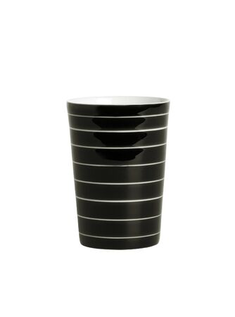 Black striped mug isolated on whiteの写真素材