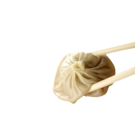 Ravioli & chopsticks isolated on white backgroundの写真素材