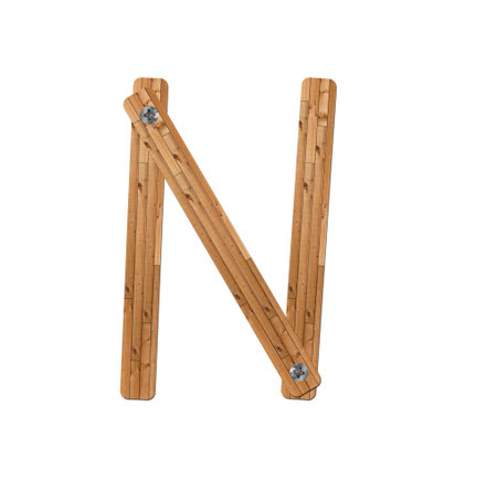 wooden alphabet - letter N on white backgroundの写真素材