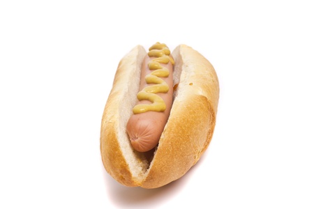 An old-fashioned hot dog with mustardの写真素材
