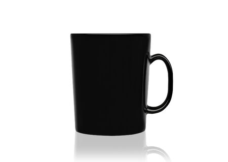 Black mug empty blank for coffee or tea isolatedの写真素材