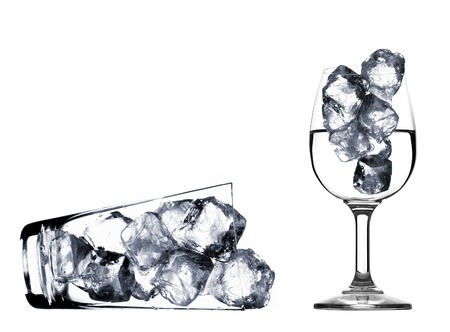 fresh water in glass with ice cubesの写真素材