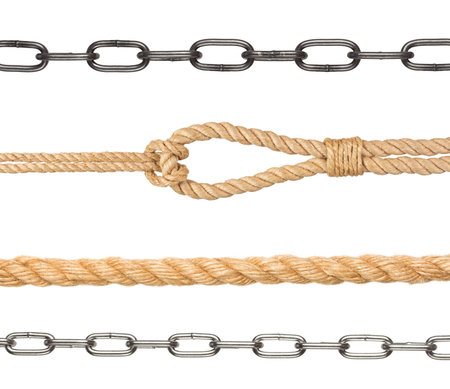 collection of chain and ropes on white background