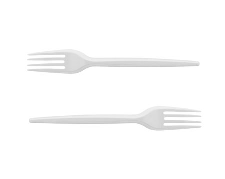 Plastic Forks on White Backgroundの写真素材