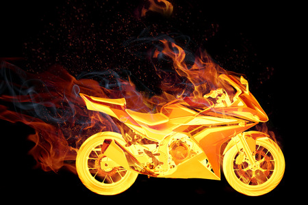 bike in fire on black backgroundの写真素材