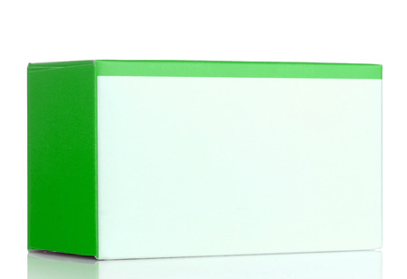 Green cosmetic packaging box isolated on white backgroundの写真素材