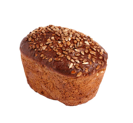bread with whole grain and seeds isolated on white