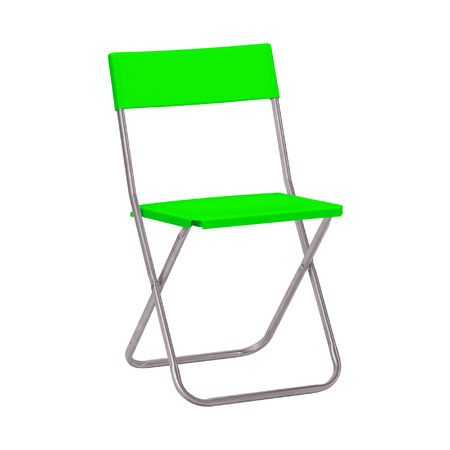 Green foldable camp chair isolated on whiteの写真素材