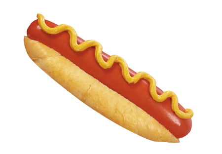 Hot dogs with ketchup and mustard isolated on whiteの写真素材
