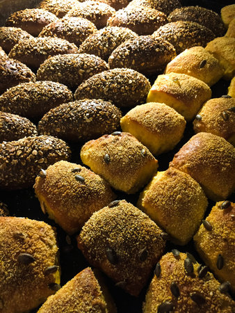 Fresh baked buns background