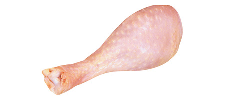 Raw chicken legs isolated on whiteの写真素材