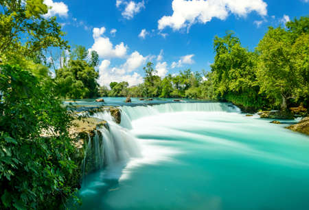 Long exposure wide angle scenic view of Manavgat waterfall in Antalya. selective focus.の写真素材