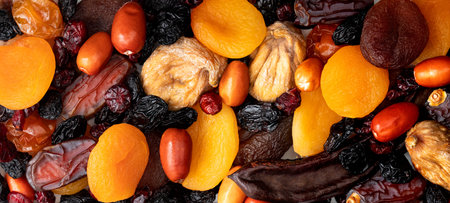 Mix dried fruits gathered in one photo.の写真素材