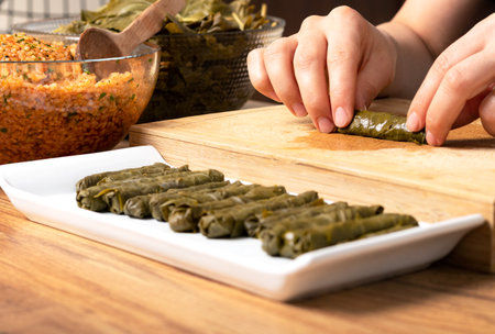 Top view photo of turkish wrap in the kitchen.の写真素材