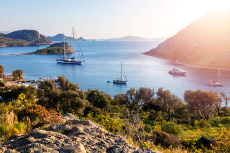 Close up shot of Gumusluk, Bodrum, Mugla, Turkey. Tourism and leisure concept.の写真素材