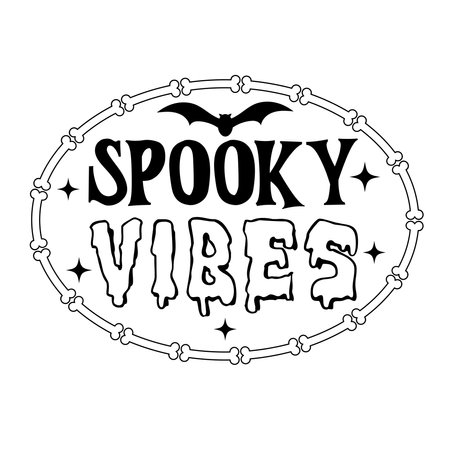 Spooky Vibes Halloween lettering. Black and white vector illustration.のイラスト素材