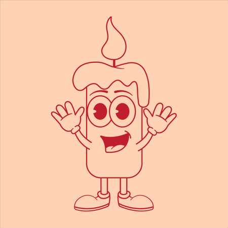 Cute cartoon candle character design. Vector illustration in line art style.のイラスト素材