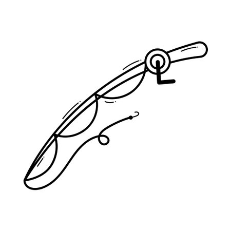 Fishing rod icon in doodle style, vector illustrationのイラスト素材