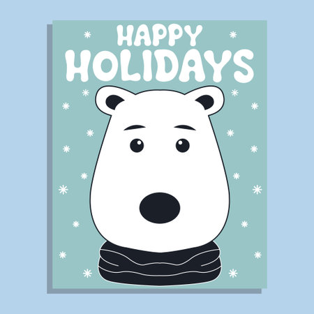 Happy holidays card with cute polar bear vector illustration graphic designのイラスト素材