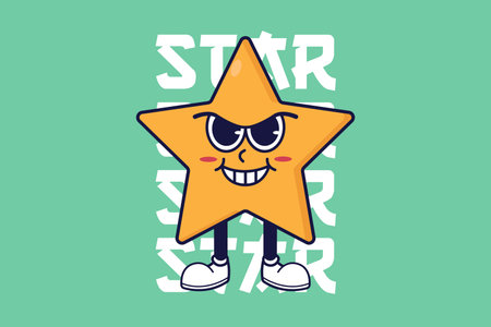 Funny star cartoon mascot character with happy face, vector illustration flat design styleのイラスト素材