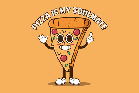 Pizza cartoon mascot character with happy face and pointing finger. Vector illustrationのイラスト素材