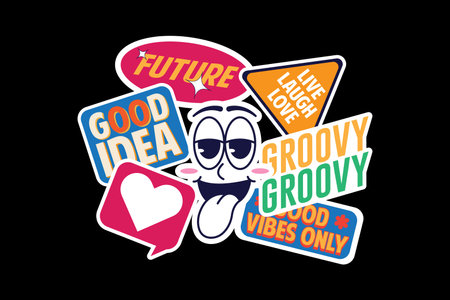 Vintage retro sticker pack collection in 70s styleのイラスト素材