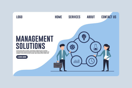 Landing Page Business Management Solutions Design Concept Illustrationのイラスト素材