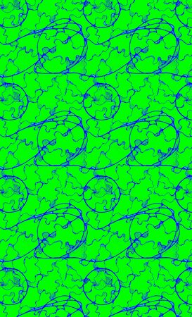 Seamless pattern drawn with abstract forms and random lines against a green background. Manual graphics. Stylish vintage illustration. Design wallpaper, fabrics, postal packaging.の写真素材