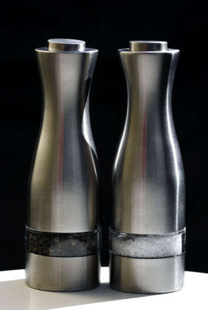 Stainless steel salt and pepper grindersの写真素材