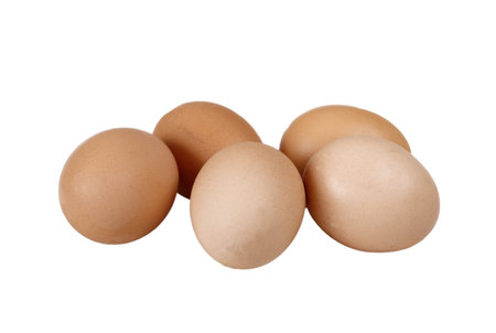 five free range chicken eggs isolated on white