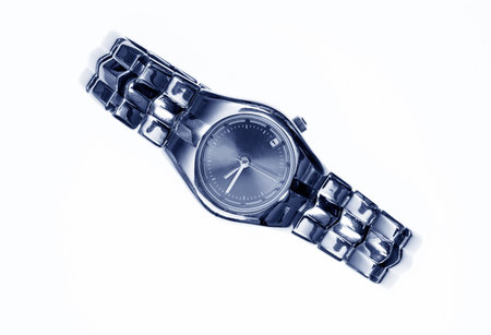 Fashionable ladies watch isolated on whiteの写真素材