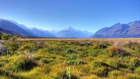 Mount Cook in New Zealand on a blue dayの写真素材