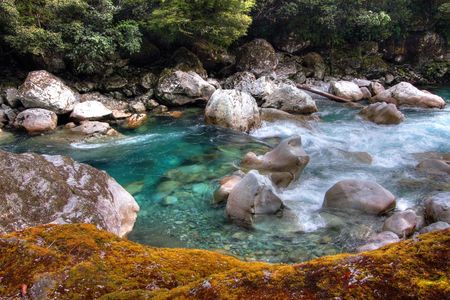 New Zealand wild mountain and water landscapeの写真素材
