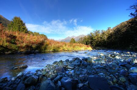 Spectacular mountain and river scenery in New Zealandの写真素材