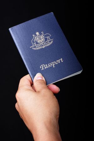 Australian Passport on black backgroundの写真素材