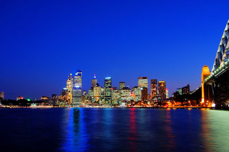 Sydney City Skyline Reflect in Sydney Harbour Watersの写真素材